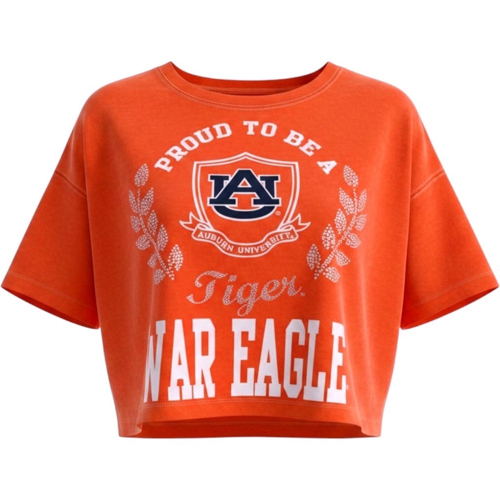 E5‎ College Classics Cropped T-Shirt Orange Auburn War Eagle Women Medium NWT